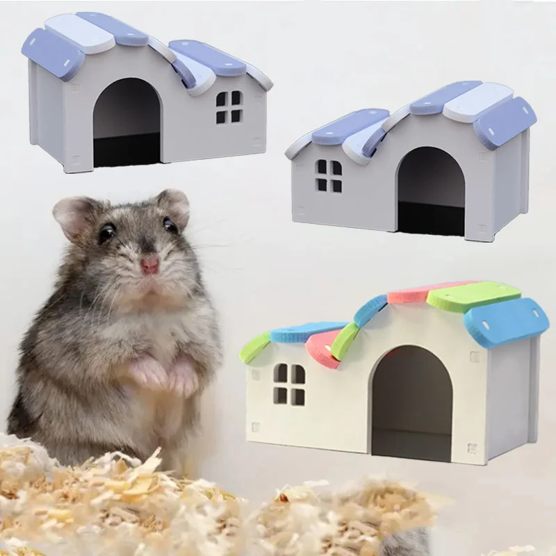 Casa redonda para hámster, escondite de madera para gerbil, puente de arcoíris, adecuado para hábitat de animales pequeños, escondite para hámster ensamblado