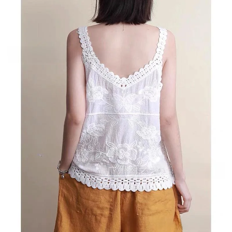 الدانتيل للذوبان في الماء المرأة تحت irt Csole Csole الصيف عادية فضفاضة تناسب قطنية عالية الجودة دون Sves المطرزة لون نقي #3