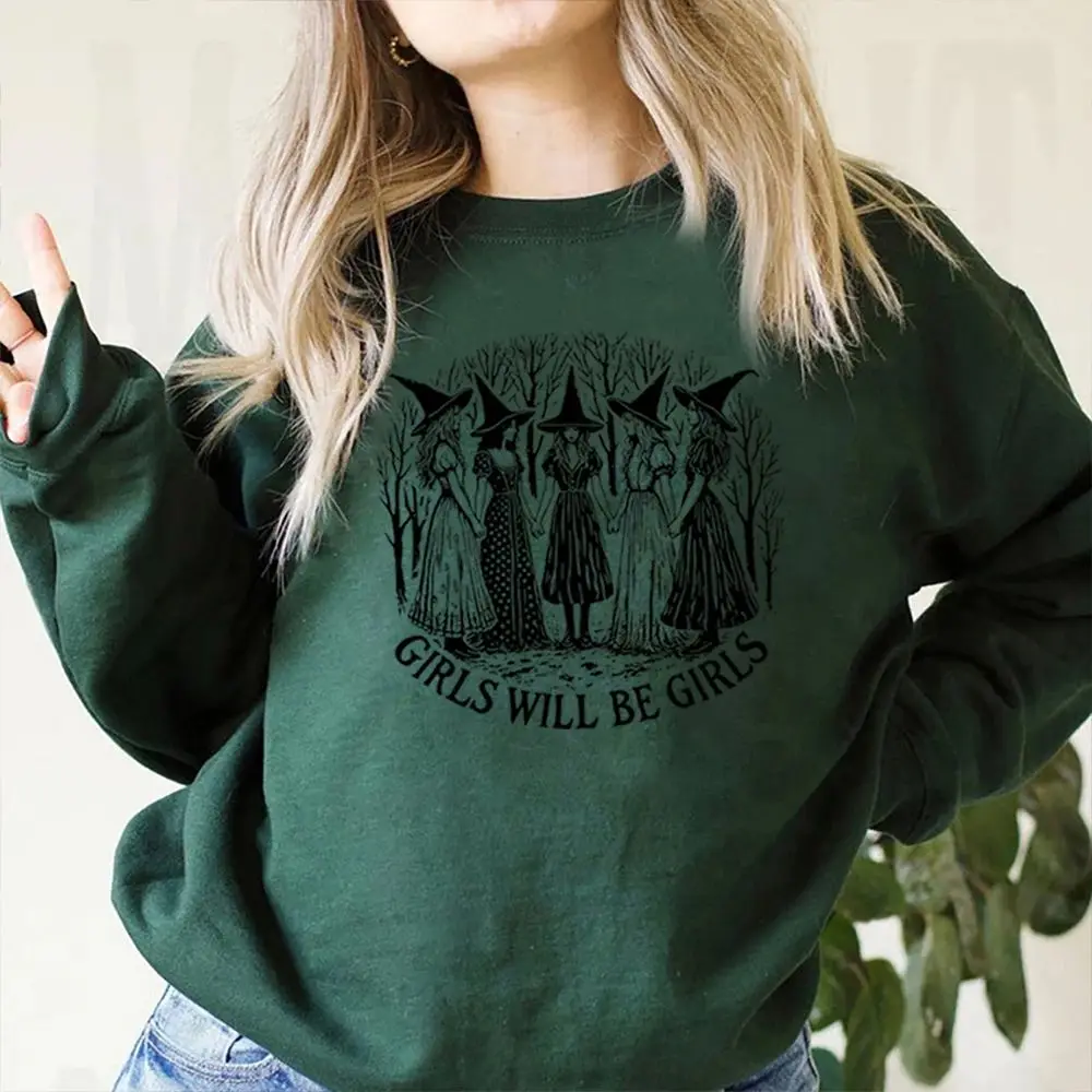 Loween Girls Will Be Girls Sweat-shirt de sorcière drôle et convivial pour femme d'automne, idéal pour les occasions festives