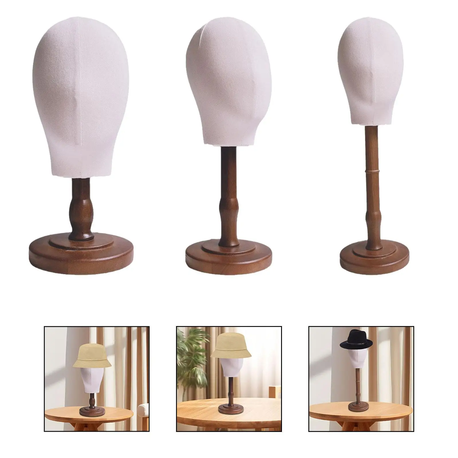 Wig Stand Manikin Head Model Detachable Wood Stand Hairdresser Training Hat Stand Mannequin Head for Headdress Wigs Caps Hats