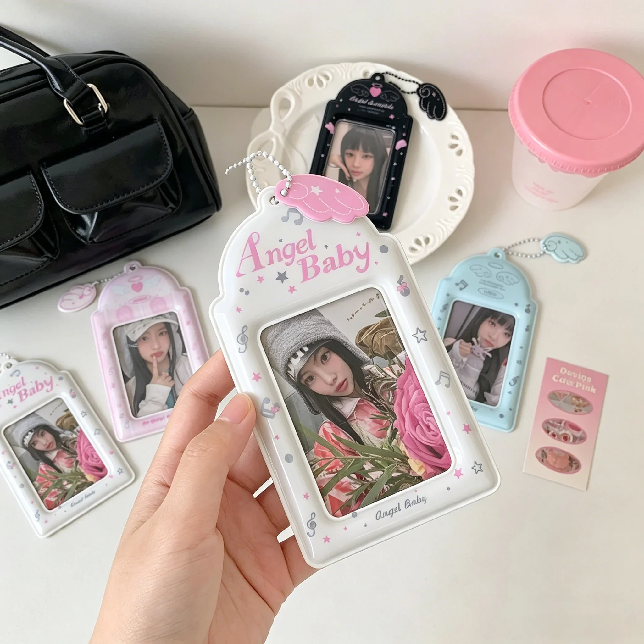 INS Korean Angel Wings 3in Photocard Holder Cute Idol Photo Storage Pendant Student Campus Card Cover Card Clip