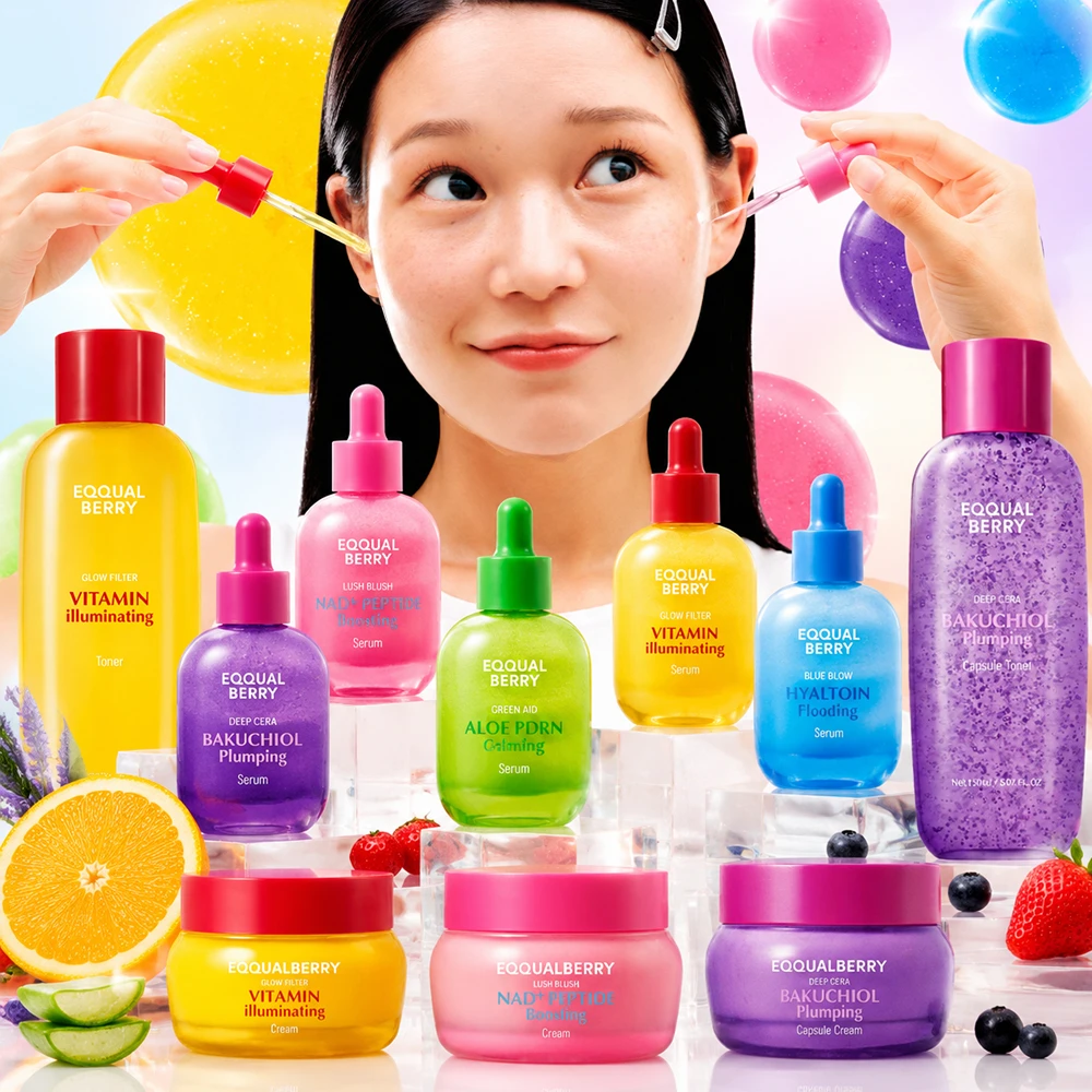 Korean EQQUALBERRY Facial Skin Care - Bakuchiol Plumping Serum, VITAMIN Illuminating Serum, Nourishing, Moisturizing, Brighten