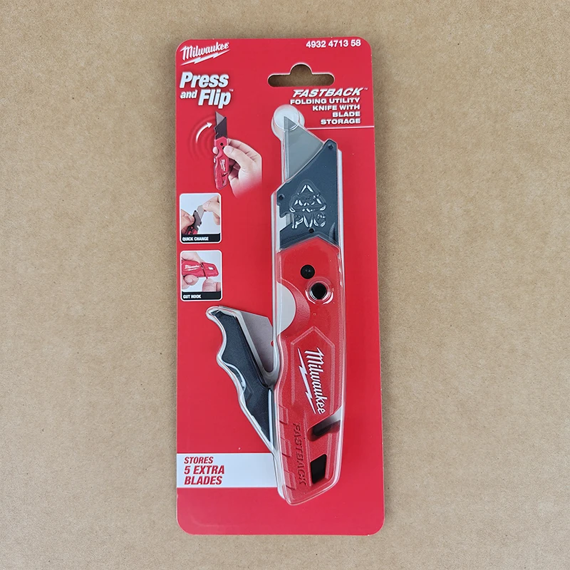 Milwaukee 48-22-1502/4932471358 FASTBACK Folding Utility Knife Press and Flip Heavy Duty Box Cutter with Blade Storage