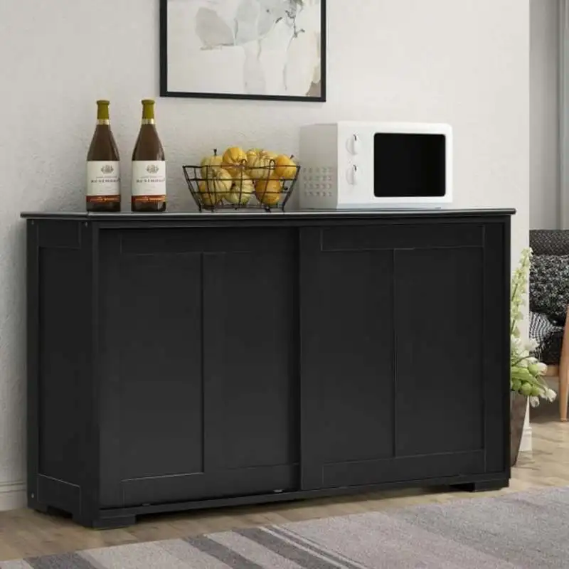 

Kitchen Storage Cupboard Cabinet with Sliding Door-Black