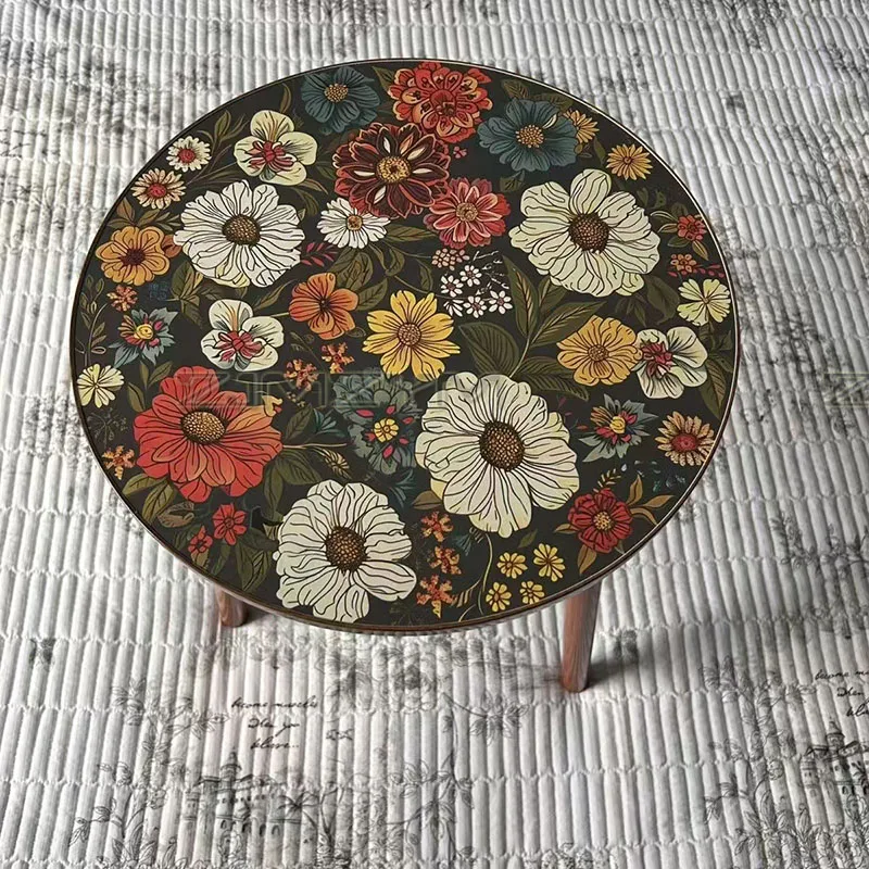 Vibrant Printed Coffee Table American Living Room Sofa Side Table Homestay Home Creative Round Table With Thickened Table Legs