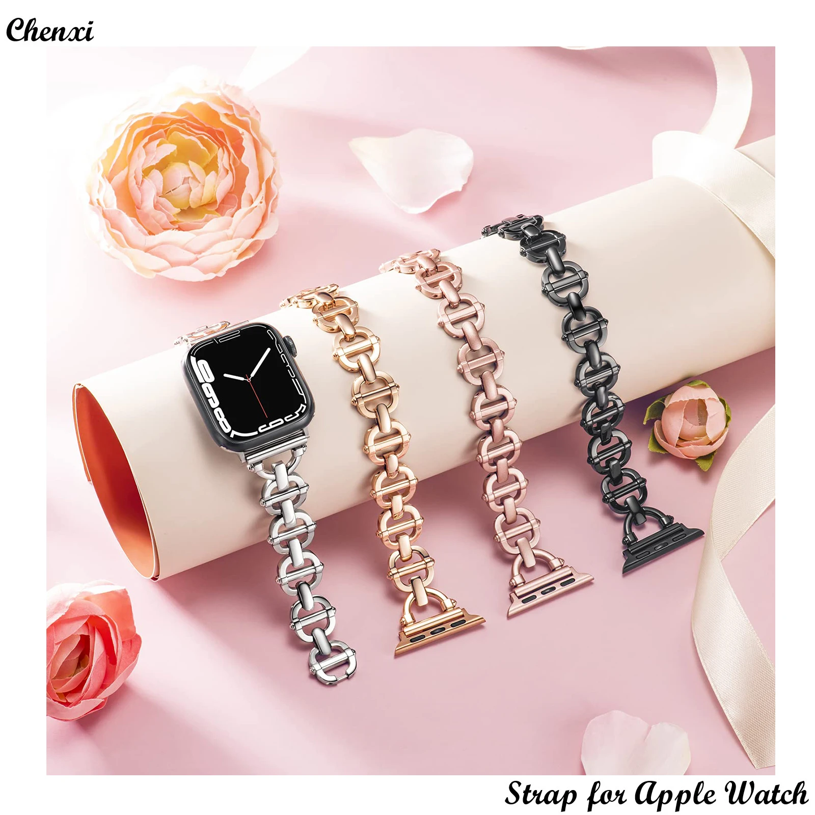 

Metal strap for Apple watch band S8 fashion bracelet chain for iwatch87654321SE 40/41 simple style strap for Ultra 49mm wrist