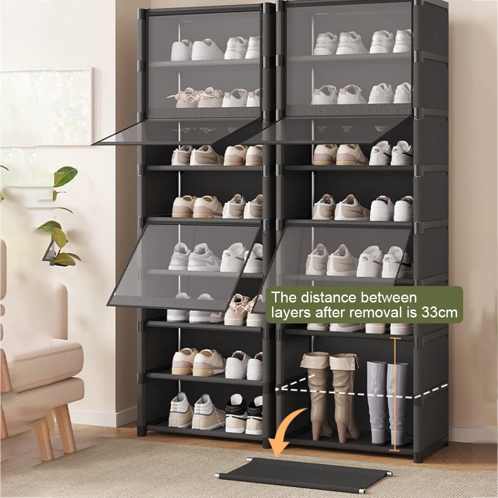 9 Tier Multi-Layer Shoe Rack 42cm/60cm Shoes Storage Cabinet Space Saving Vertical Stand Holder Dustproof Door Shoe Organizer image 2