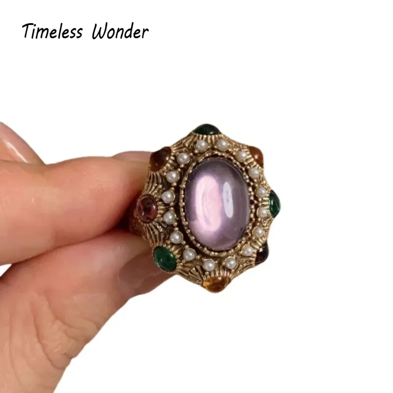 

Timeless Wonder Retro Geo Glass Cocktail Rings for Women Designer Jewelry Top Party Ins Trendy Runway Gift Rare Fancy Mix 6443