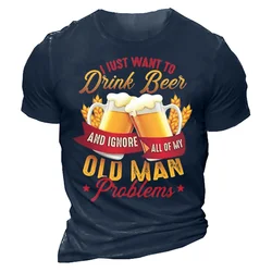 Fashion Summer Men Vintage Beer Pattern T-Shirt European And American Trend Personality Classic Printed Round Neck Short Sleeve