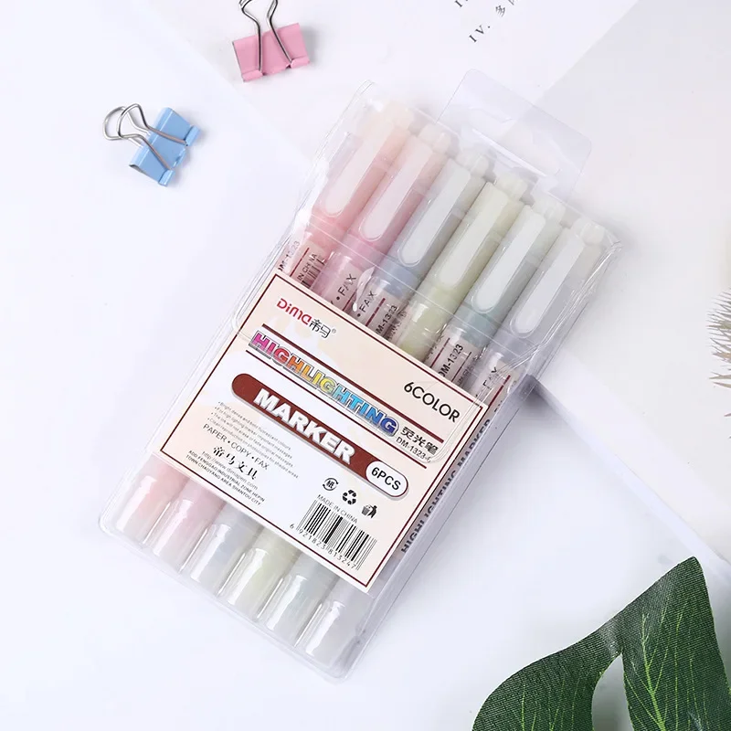 24pcs  Students use 6-color double head fluorescent pen set, hand journal decoration, light color marking pen