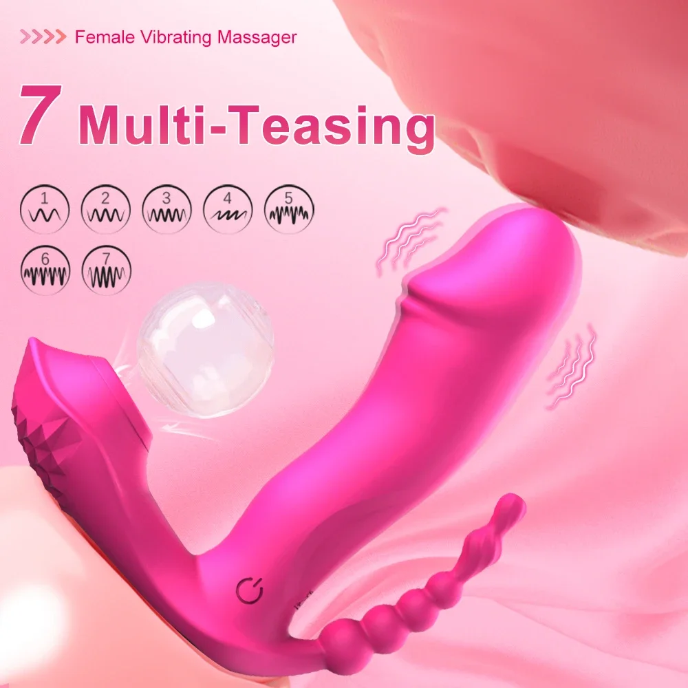 3 & 1 Powerful Licking Sucking Vibrator Female Anal Beads Wear Panties Vagina Massager Clit Stimulator Dildo Oral Vacuum Suction