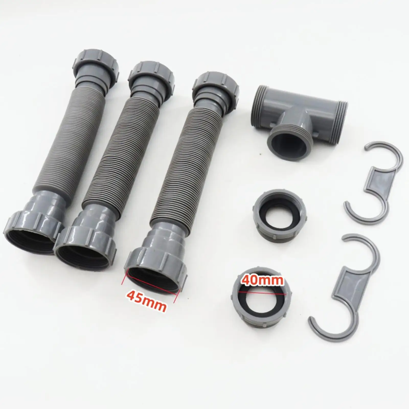 Kitchen Drain Tubing Pipe Kit Extendable P Trap Plastic Gray Easy Maintenance Tight Seal for Double Bowl Sink