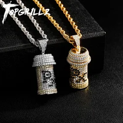 TOPGRILLZ Hip Hop Detachable Medicine Bottle Pendant Necklace Men's Jewelry Gold Silver Color Cubic Zircon Necklaces Gifts