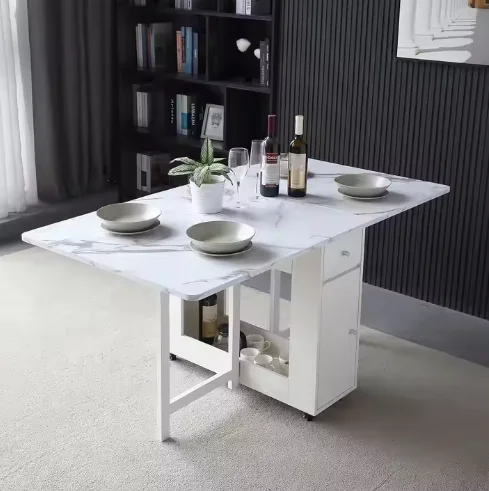 Kitchen Living Room Folding Dining Table Rack Drawer Space Saving Movable Expandable Design Large Coffee Living Room Table