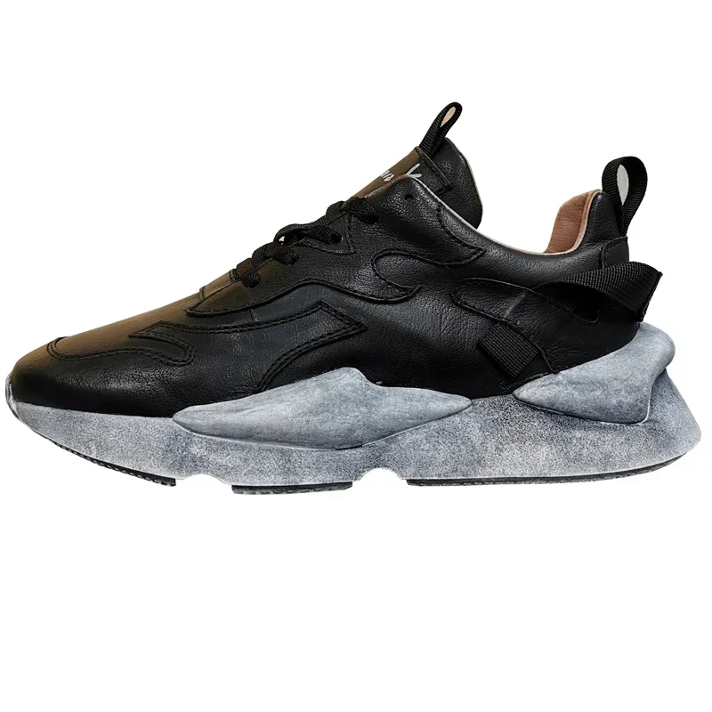 Scarpe da ginnastica da uomo realizzate a mano in pelle di vitello Scarpe casual con punta tonda Scarpe step-in Scarpe sportive da donna concise di grandi dimensioni 33-46