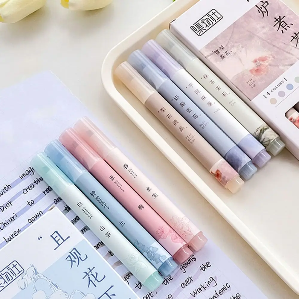 

4pcs/Set Colorful Fresh Color Highlighter Pen Ancient Style Quick Dry Marker Pen Vintage Smooth Writing Fluorescent Pen Student