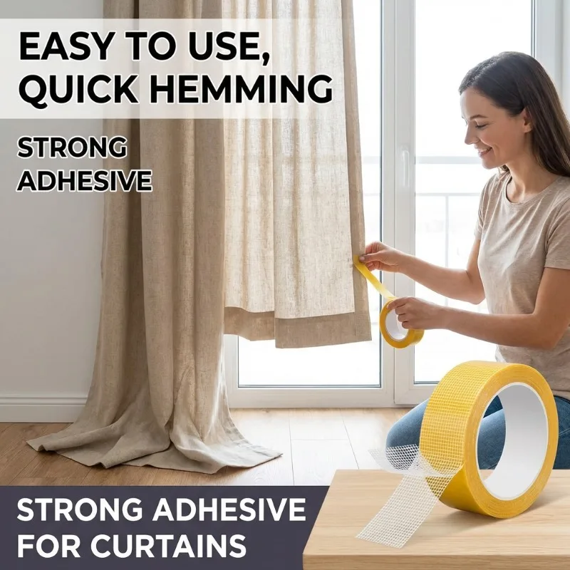 1 Roll of 393.7 Inch Curtain Shortening Tape Multifunctional Traceless Adhesive for Curtains Carpet Home Adhesive Universal