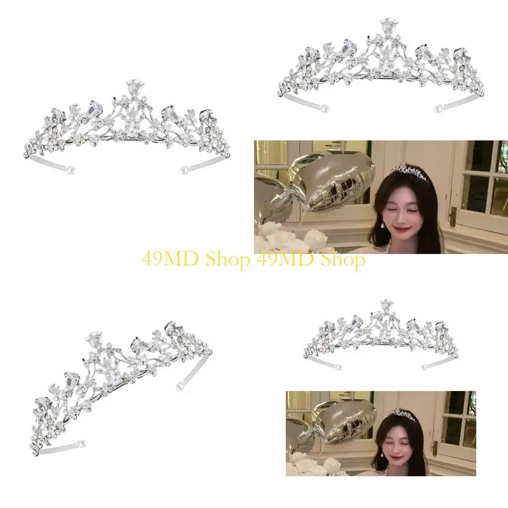 

49MD Elegant Headbands Crown Hair Hoop for Birthday Wedding Queen Headpiece for Girls Show Stage Party Costume