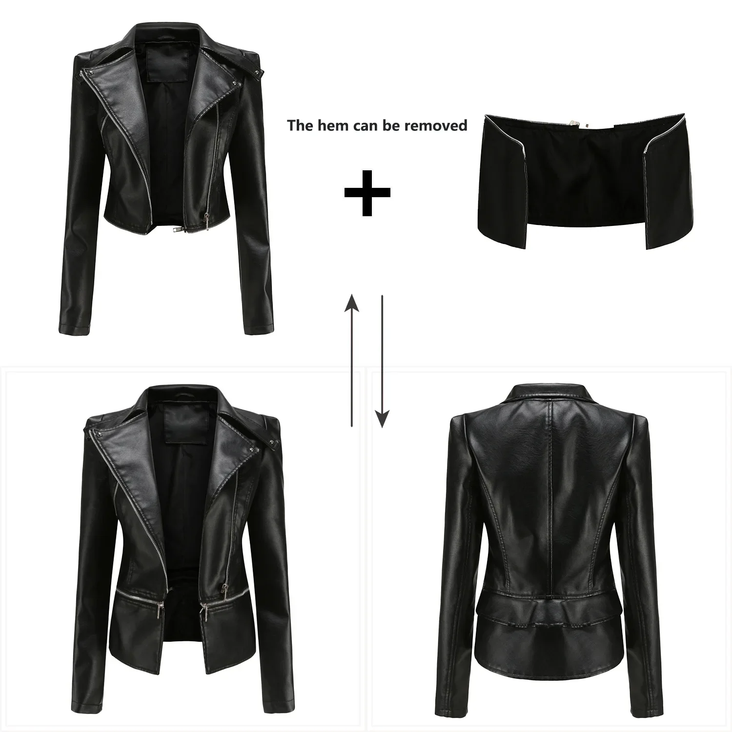 Autumn Motorcycle PU Leather Jacket Women Casual Leather Coat Female Long Sleeve Turn-down Collar Solid Outwear