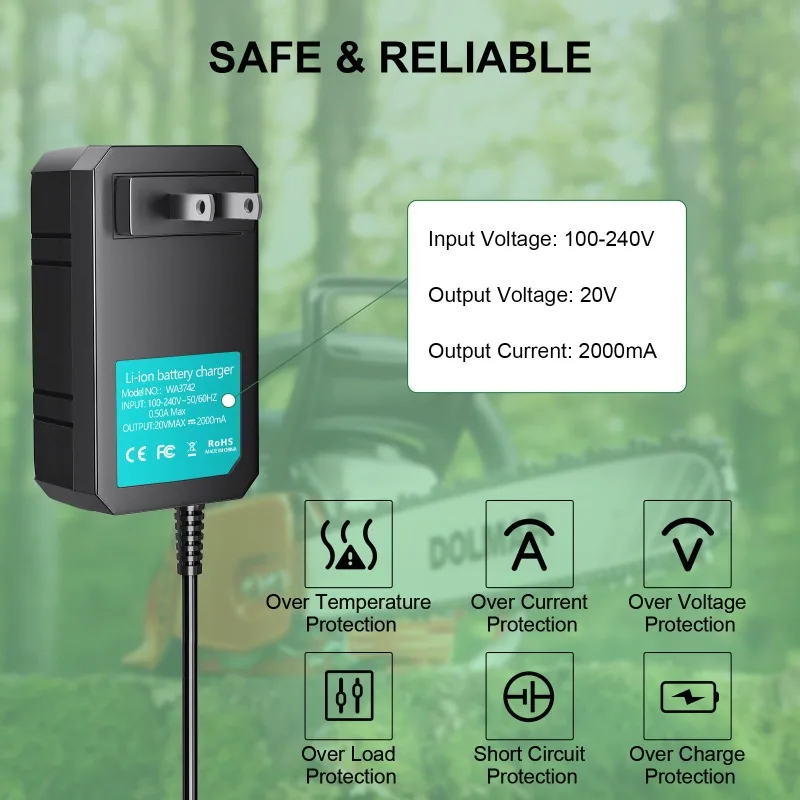 WA3742 Rapid Charger Portable Replacement Charger Compatible for WORX 20V Lithium Batteries WA3512,WA3578,WA3732,WA3875,WA3881