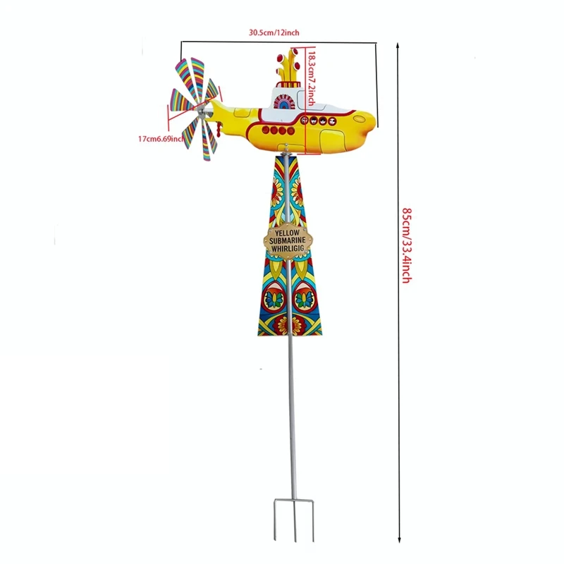 Yellow Submarine Whirligig Wind Spinner, 85cm Outdoor Garden Yard Decoration Inspired Windmill For Patio Lawn Flowe - view 6