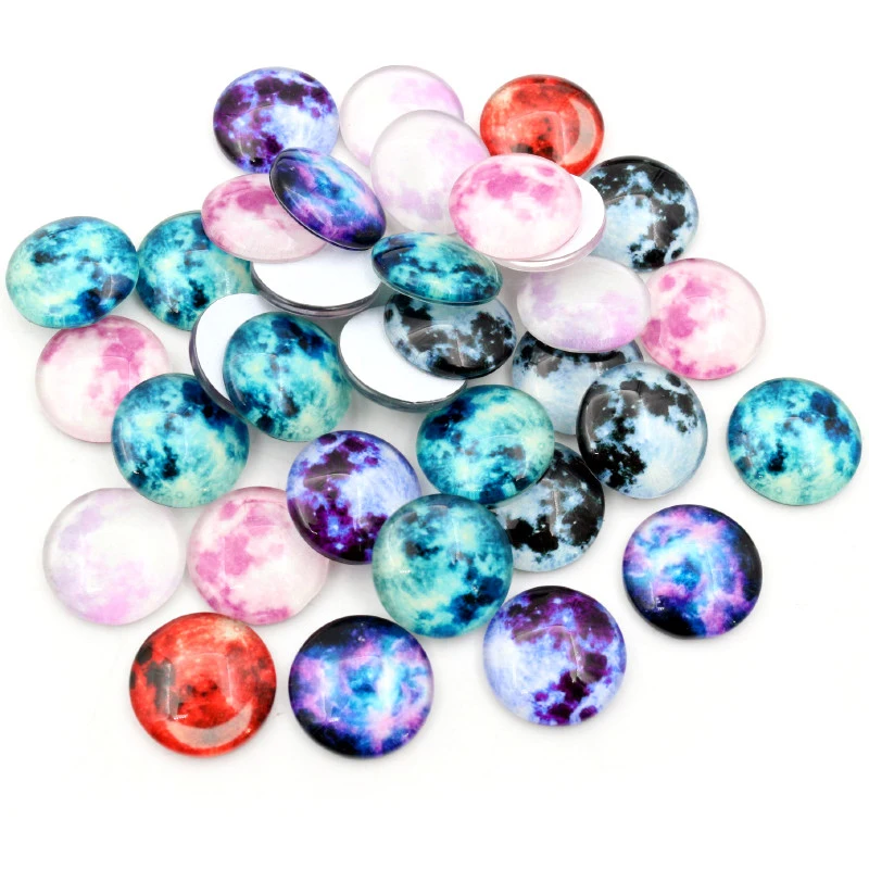 Glow in Dark 10 12 14 16 20 25mm Mixed Luminous Stars Moon Handmade Glass Cabochons Pattern Domed Jewelry Accessories Supplies