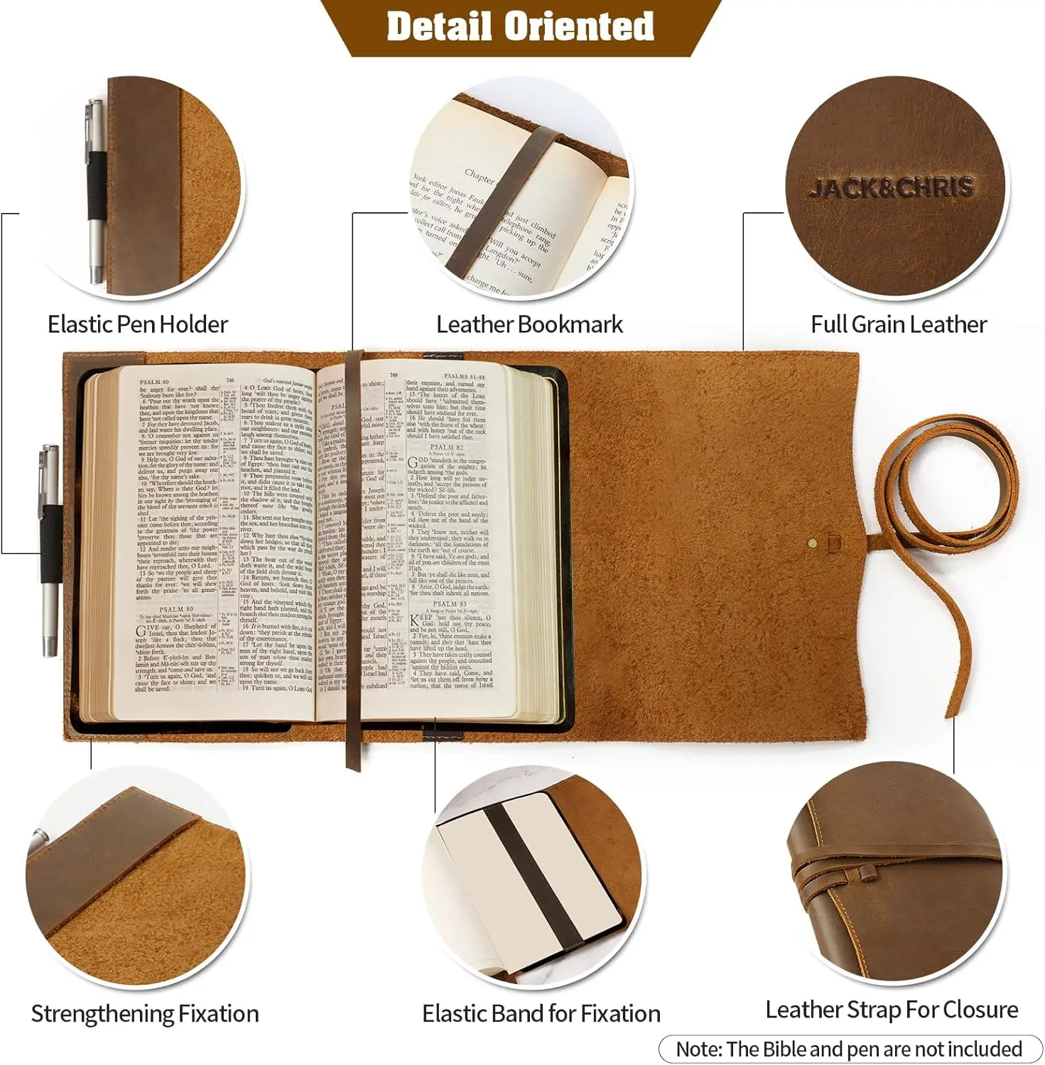 

Jack&Chris Leather Bible Cover, Leather Book Cover for Men and Women, Bible Holder Strap Bible Cover Gifts, JC61-8L