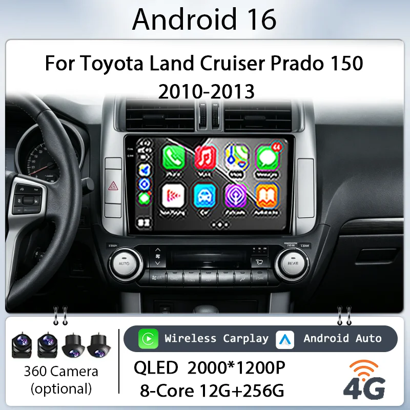 

Для Toyota Land Cruiser Prado 150 2010-2013: Автомобильная мультимедийная система 9 дюймов Android 16 с IPS сенсорным экраном, беспроводным GPS и Bluetooth