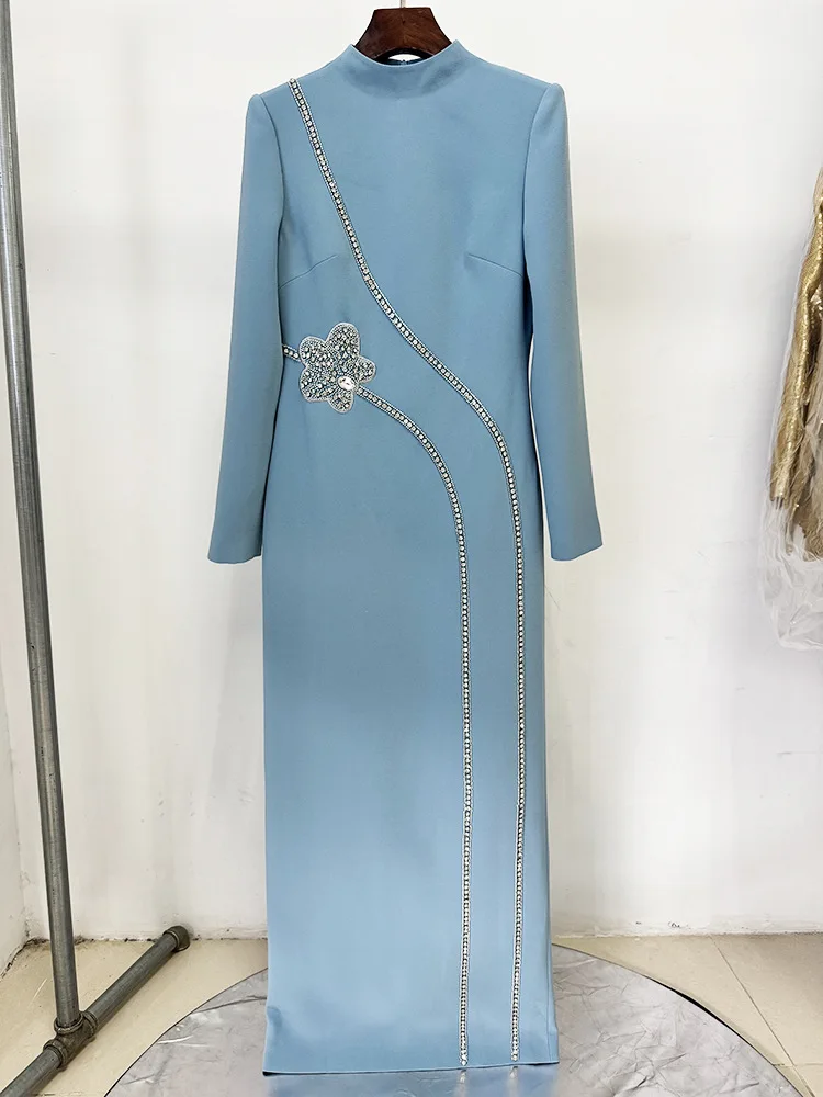 

Elegant 2026 Spring/Autumn New Long-Sleeved Shiny Beaded Crystal Embellished Evening Gown Fashion Women Slim Banquet Party Dress