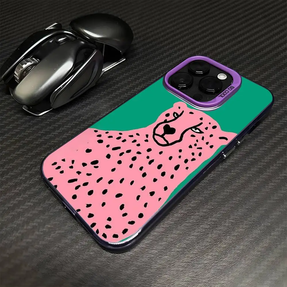 Rosa Leoparden-Handyhülle für iPhone 16,15,14,13,12,11, Mini, Pro, MAX, lila, matt, stoßfest