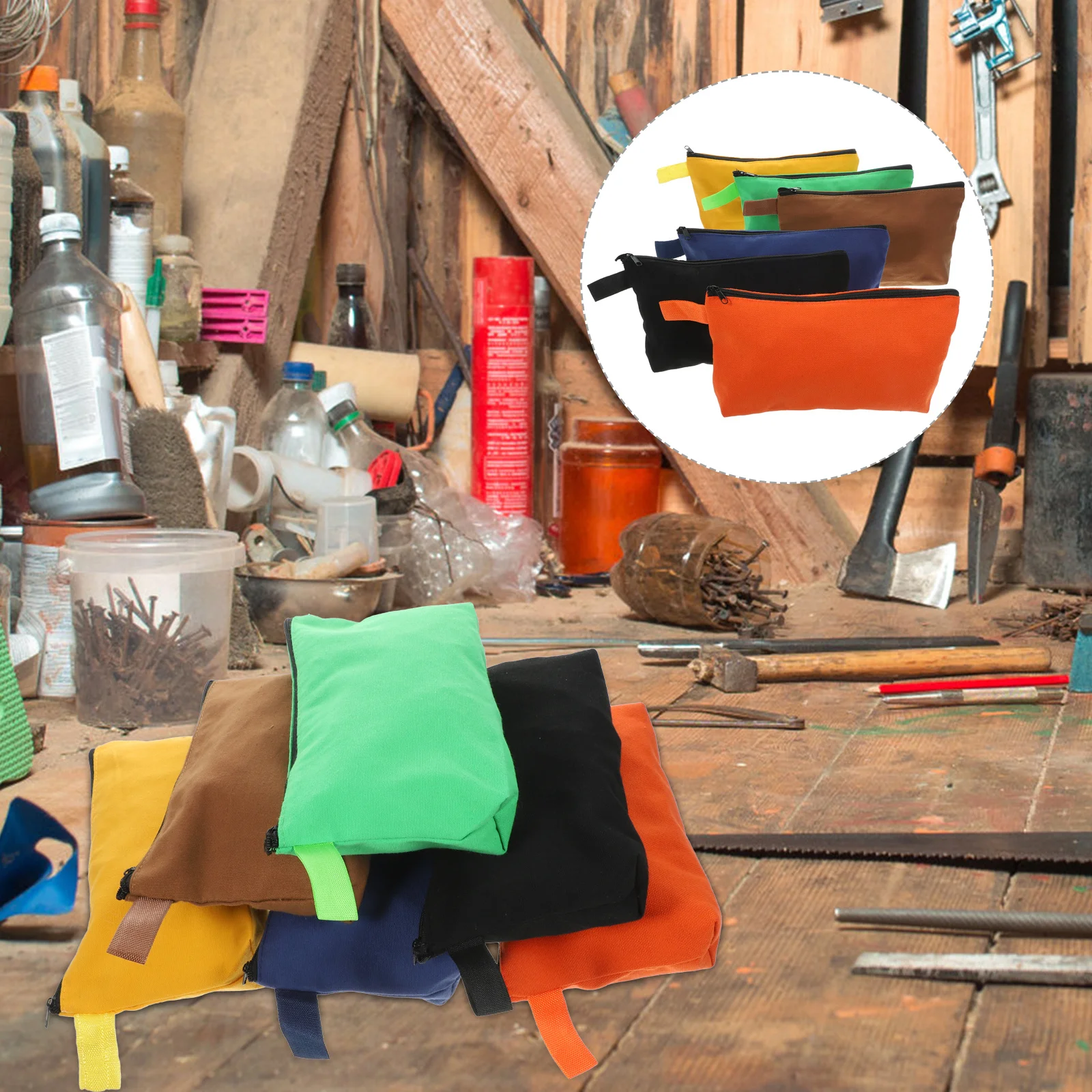 

6Pcs Tool Bags Canvas Zipper Closure Storage Pouch Organizer for Travel Makeup Electronics Construction Supplies