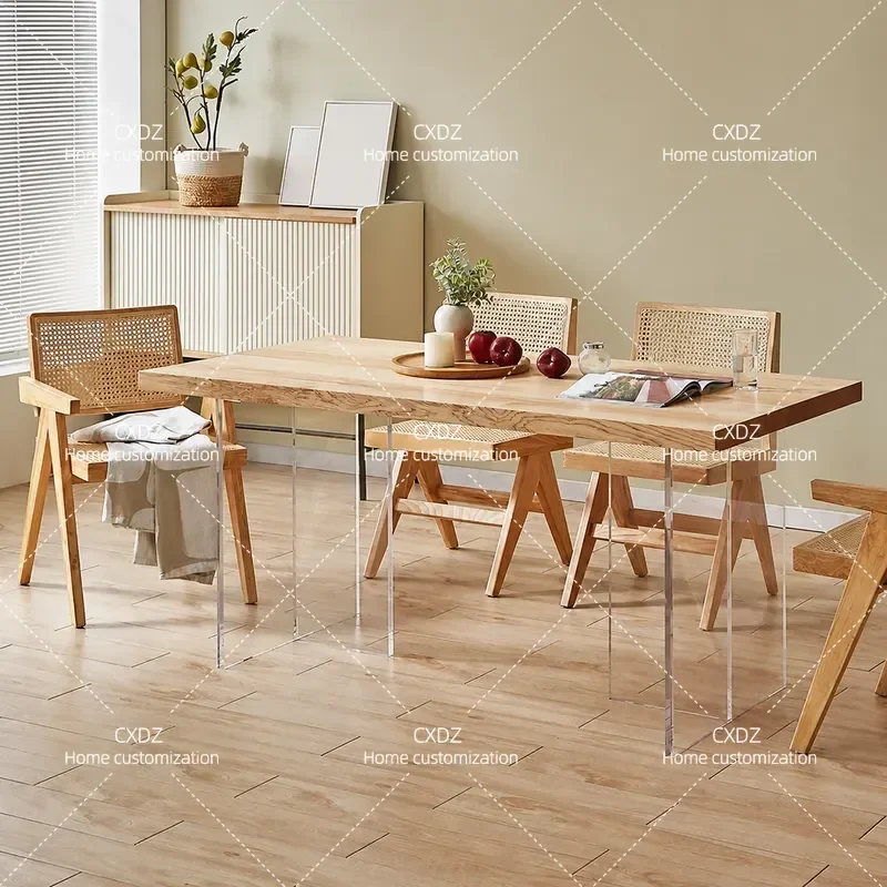 Nordic Solid Wood Dining Table Modern Simple Design for Small Apartment Restaurant Acrylic Suspension Table and Chair