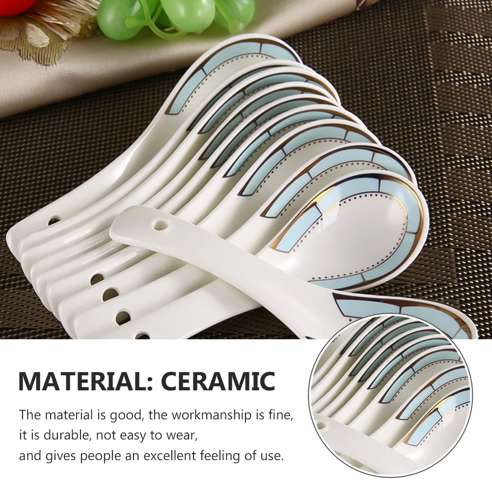 

10Pcs Ceramic Spoon Chinese Design Small Spoons for Home Restaurant Kitchen Tableware Portable Lightweight Comfortable Handle