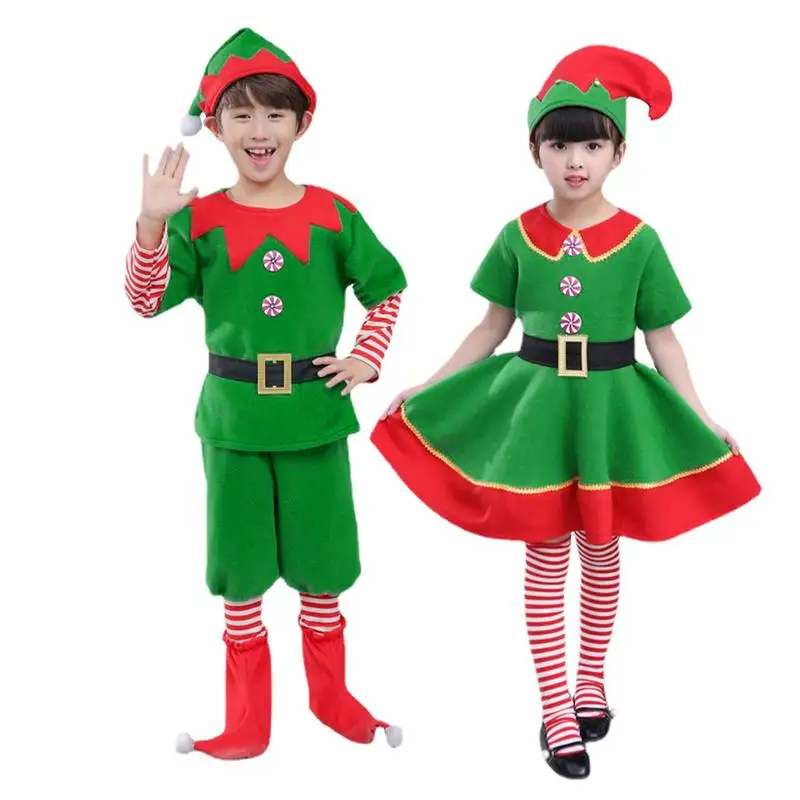 Conjunto completo de disfraces de elfo de Navidad para niños y adultos, vestido de fantasía, disfraz de ayudante de Papá Noel, traje de elfo lindo, disfraces de fiesta de vacaciones