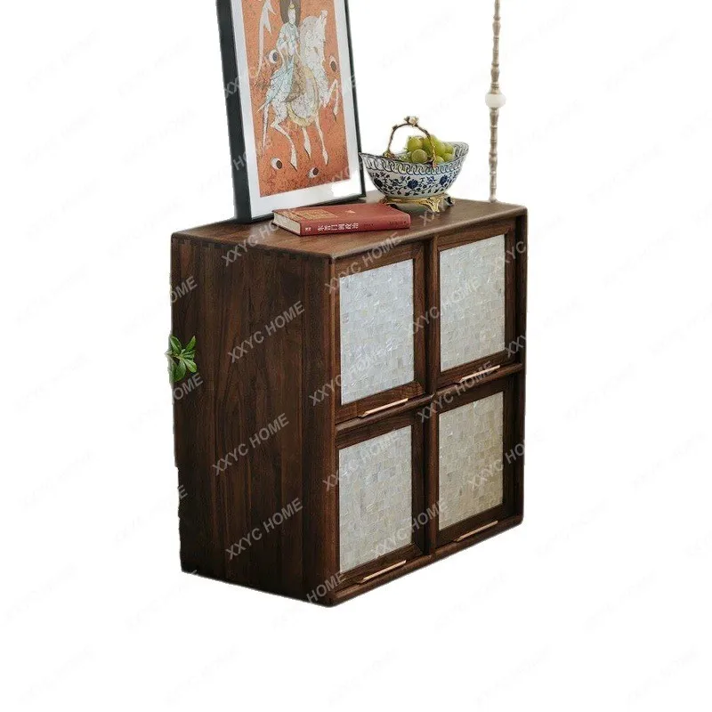 Medieval black walnut bookcase free combination living room lattice  floor cabinet four lattice cabinet storage cabinet