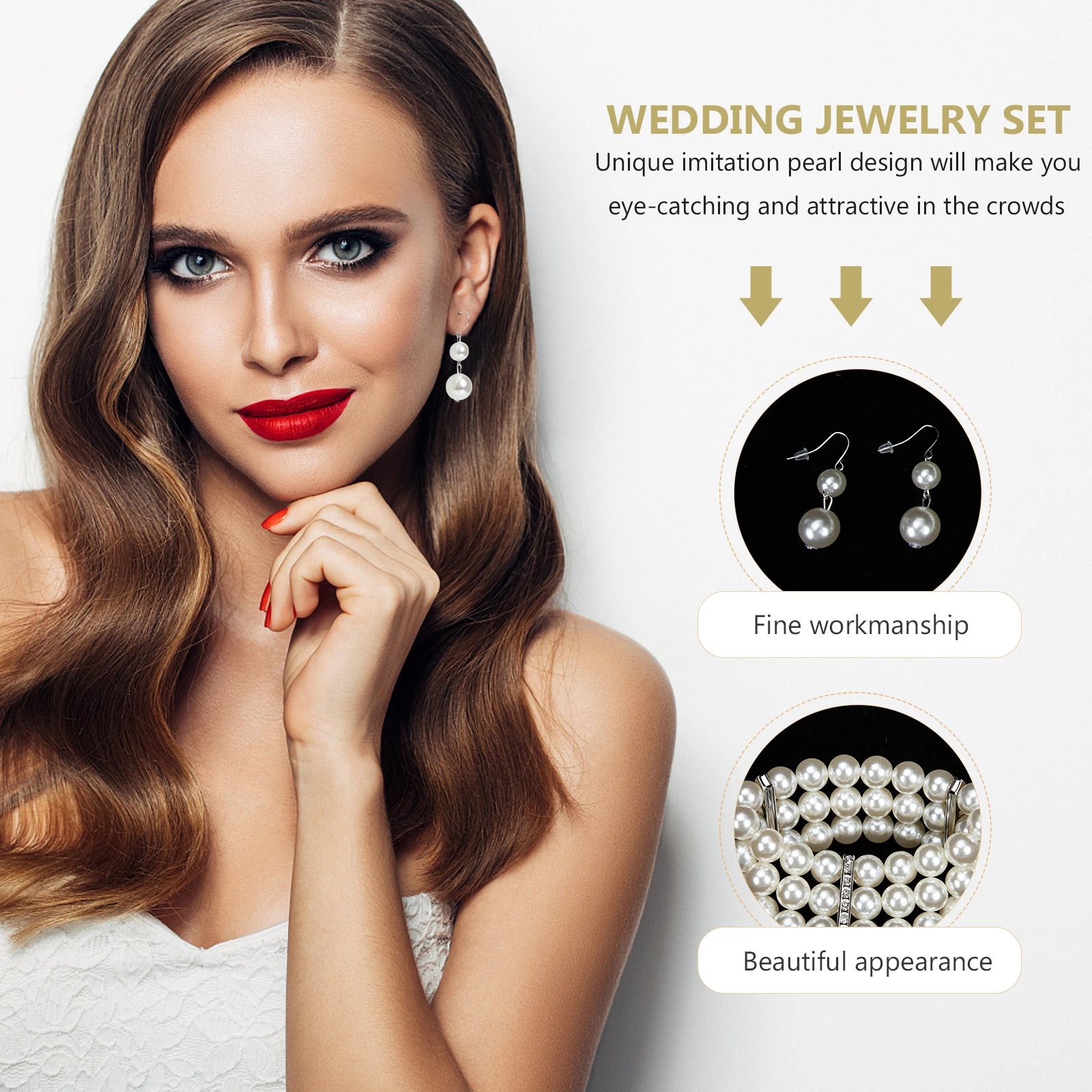 

1 set 1 Set Pearl Necklace Bracelet Earrings Set Wedding Jewelry Kit Lightweight Elegant Fashion Choker Dangler Bride Costume