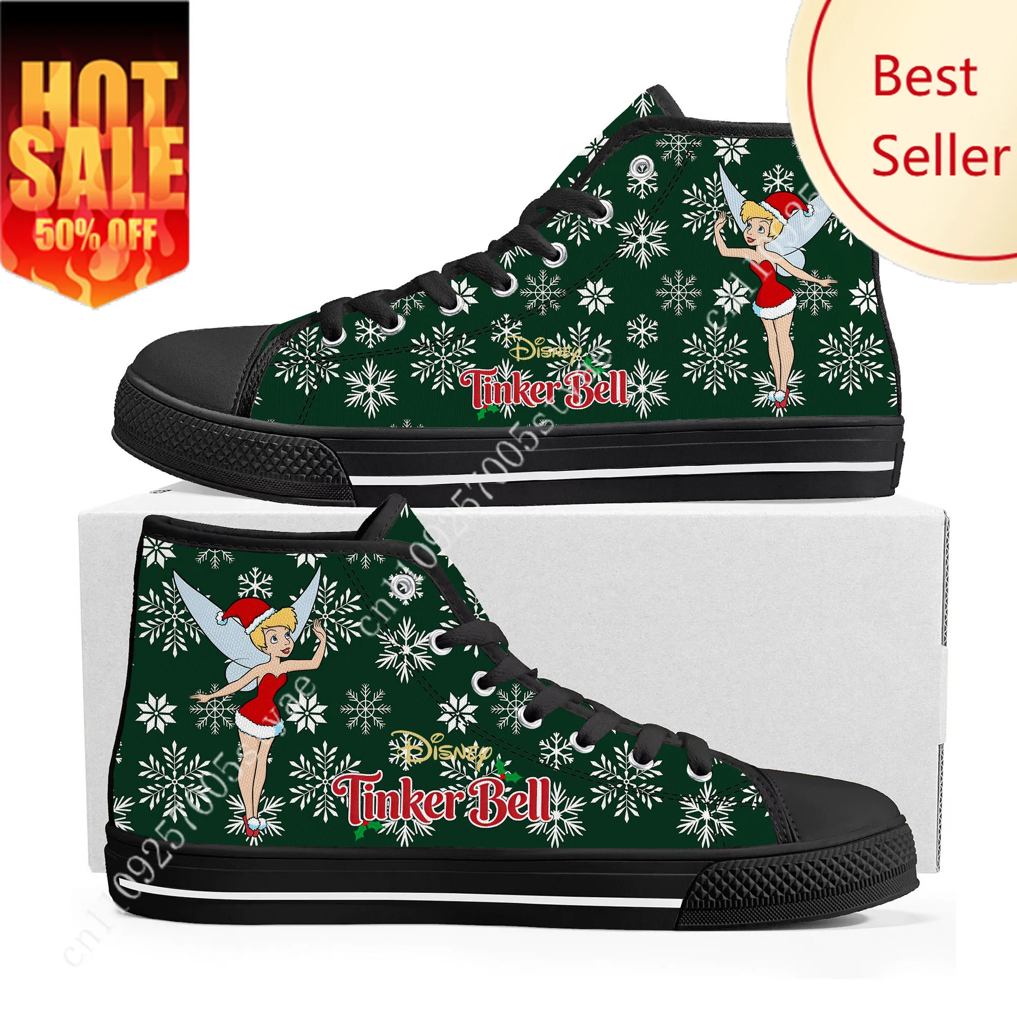 

Tinker Bell High Top Sneakers Disney Cartoon Movie DIY Decorate Shoes Design Your Photo Party Holiday Christmas Gift Custom Shoe