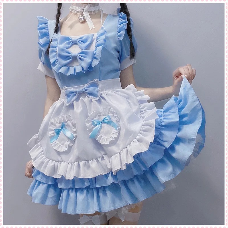 Mandylandy Japanese Sexy Lolita Dress Cream Little Honey Maid Costume Blue Lolita Dresses Nimation Show Japanese Outfit Dress