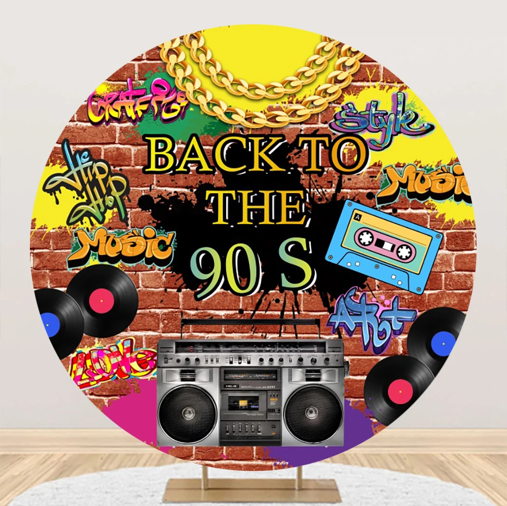 Back To 80's 90's Round Backdrop Covers Retro Disco Hip Hop Music Graffiti Stage Adult Party Circle Photography Background Decor