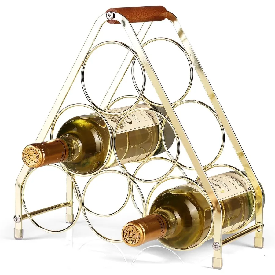 

Countertop Wine Rack 6 Bottle Freestanding Modern Gold Metal Small Wine Rack 3 Tier Tabletop Wine Holder Stand for Cabinet Pant