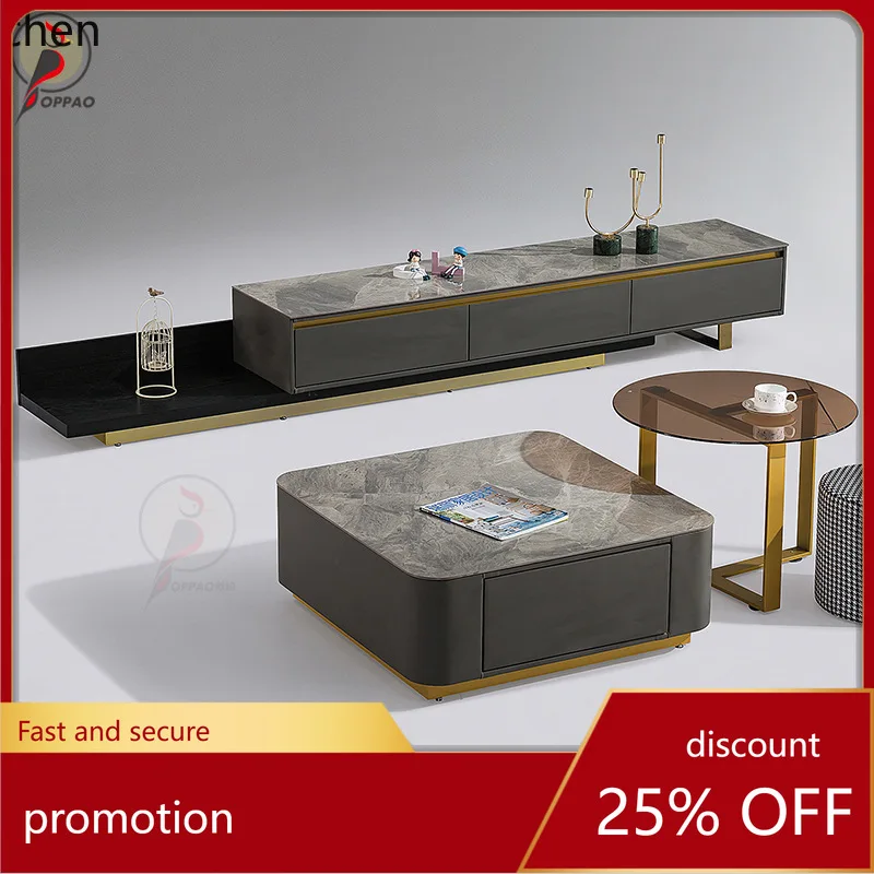 YFY Light Luxury Glossy Rock Slab TV Cabinet Modern  Large and Small  Home Living Room  Storage Extendable Floor Cabinet