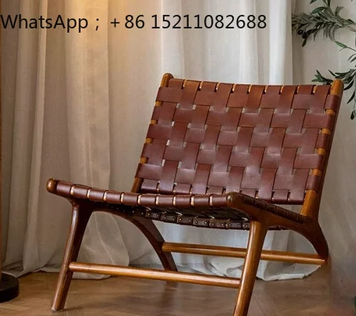 SCY sofa chair living room solid wood leather simple recliner balcony single casual retro chair