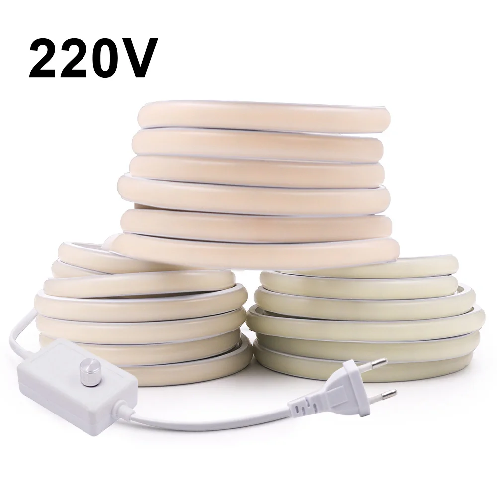 

IP68 Waterproof COB Led Strip Light 5m 10m 20m 50m 100m 220V Dimmer Switch Power Kit 3000K 4000K 6000K 288LED 0.5m Flexible Lamp