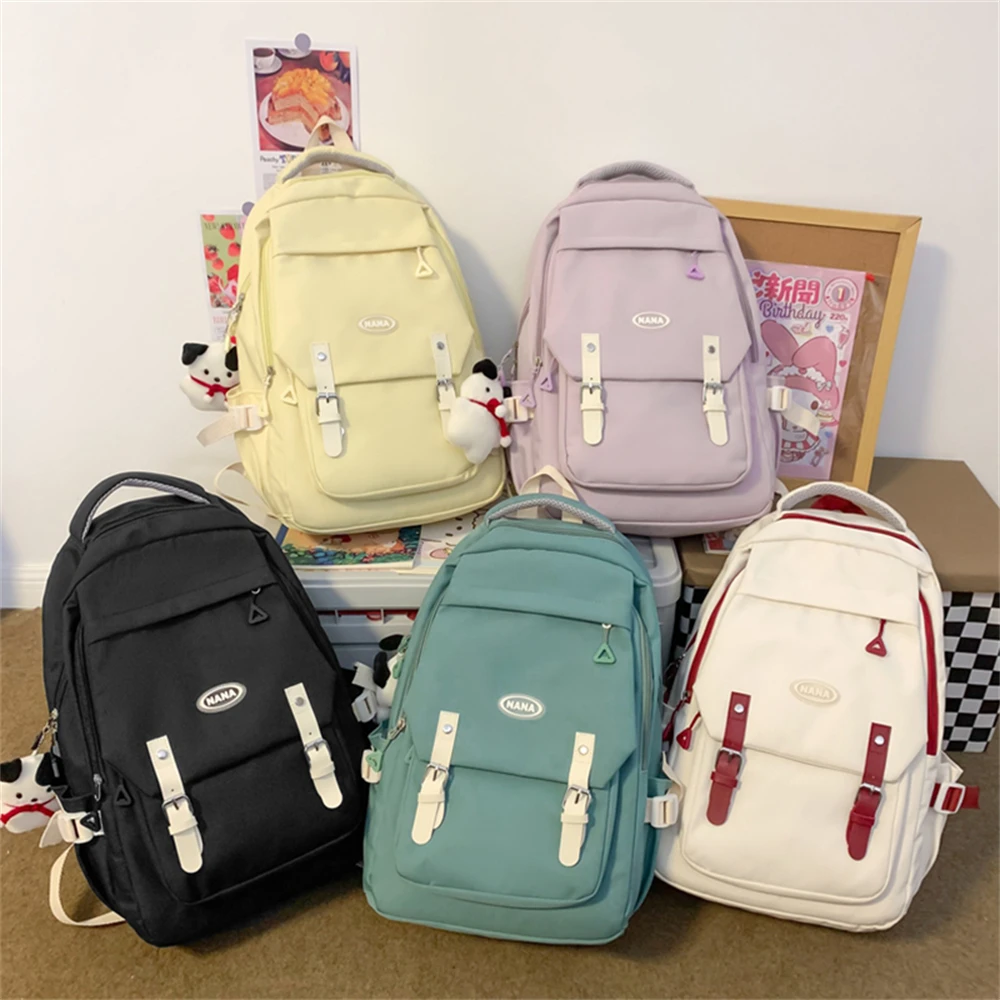 Women\'s Backpack Solid Color Multi-pocket Casual Woman Travel Bag High Quality Schoolbag for Teenage Girl Book Knapsack Bolsos