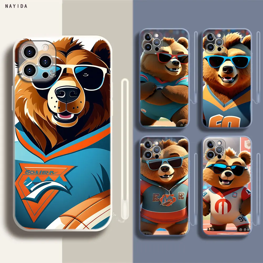 Soft Silicone Phone Case For Apple iPhone 15 14 13 12 11 Pro X XS Max XR Plus Mini Cover Sunglasses Sports Bear