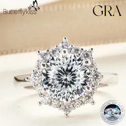 Butterflykiss Real Moissanite Luxury Flower Ring 3.0Carat Diamond Fancy Wedding Rings For Women 925 Sterling Silver Fine Jewelry