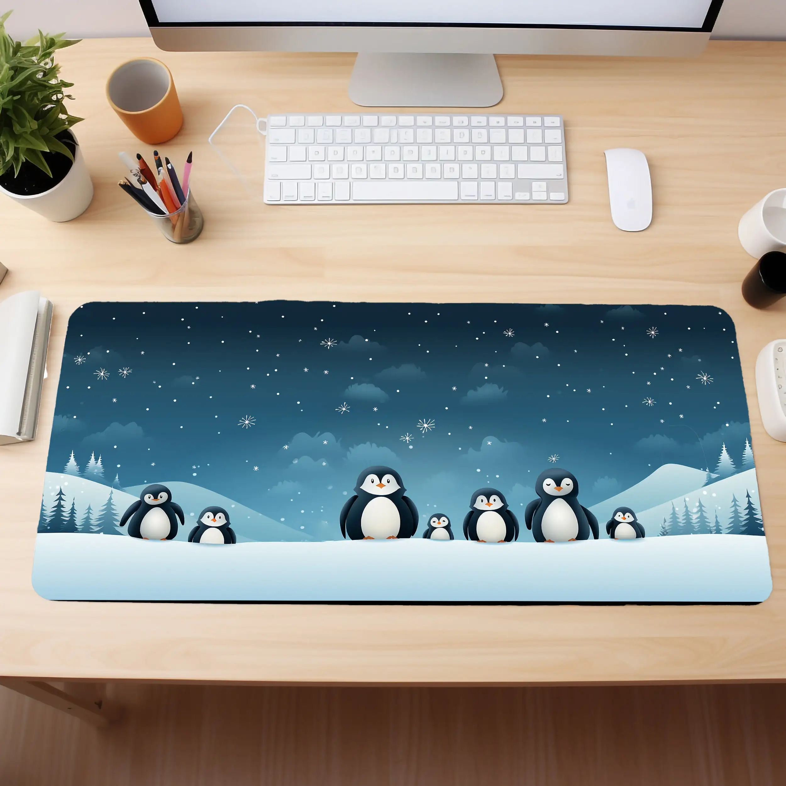 Penguin Desk Mat,XXL Winter Mouse Pad, Snowy Laptop Mats, Office and Gaming Desk Decoration Mat, Perfect Gift for Friends.