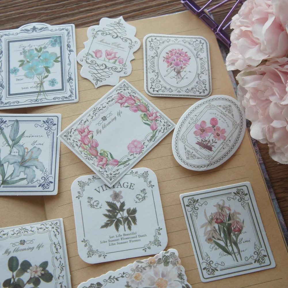 

44pcs Put Flower Leave Plants In Printing Frame Design Paper Stickers Scrapbooking DIY Gift Packing Decoration Tag