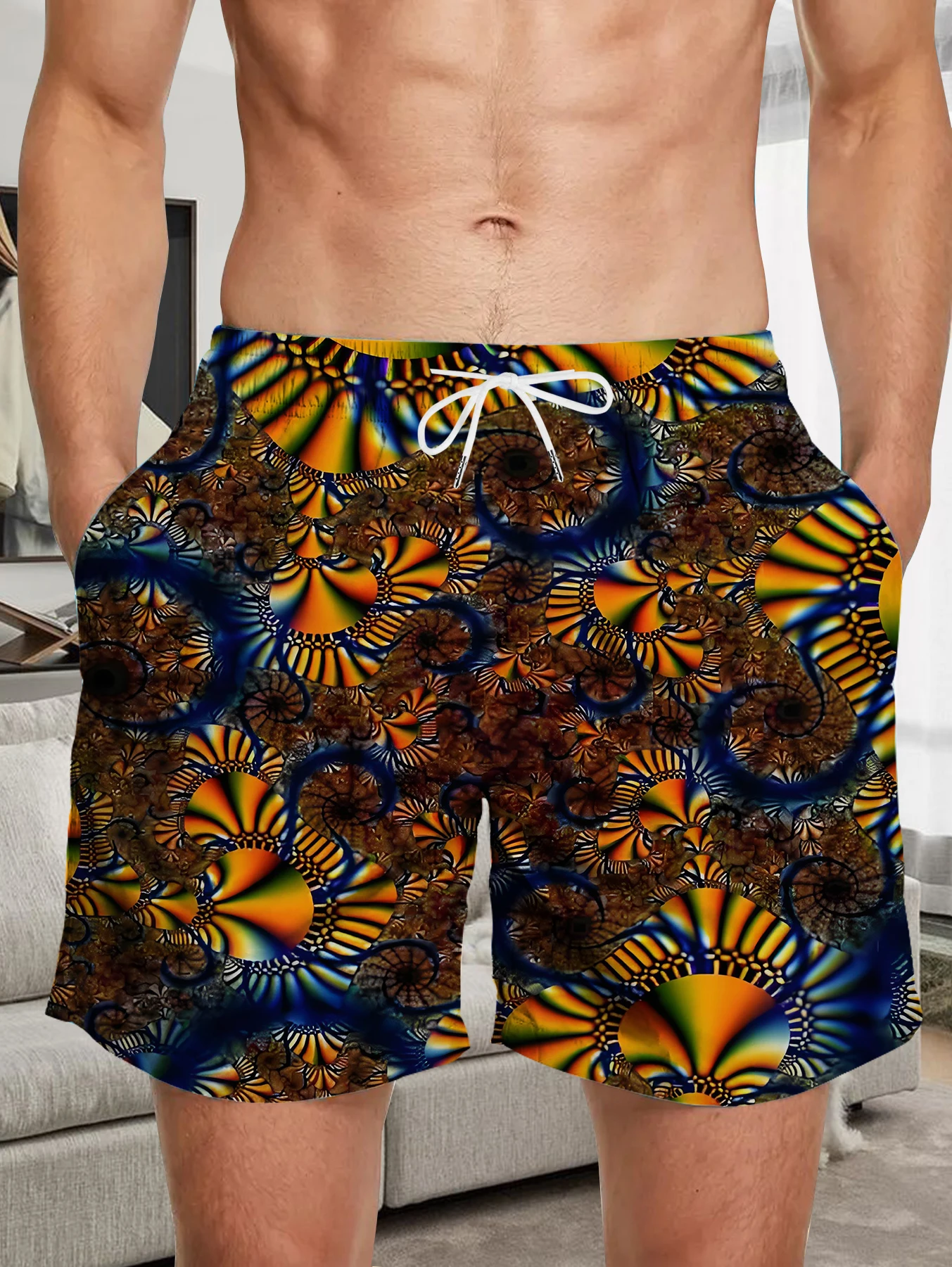 

Daily Wear Full Print Shorts Men Digital Printing Anti-wrinkle Polyester Trunks
