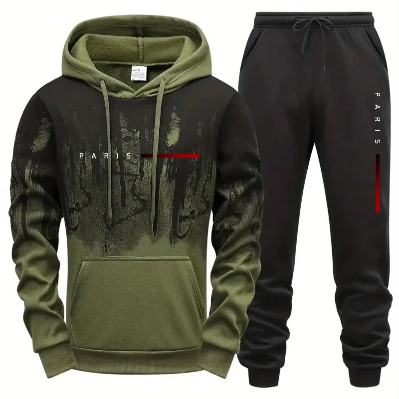 Chándal para hombre, sudaderas informales con estampado de tinta contra salpicaduras, ropa deportiva diaria para correr, pantalones con capucha de una sola pieza para Otoño e Invierno